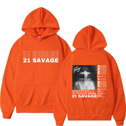 Rapper 21 Savage I Am I Was Album Cover Sweatshirts Men Women's Fashion Hip Hop Style Hoodies Retro Casual Cozy Pullovers Hoodie