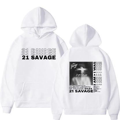 Rapper 21 Savage I Am I Was Album Cover Sweatshirts Men Women's Fashion Hip Hop Style Hoodies Retro Casual Cozy Pullovers Hoodie