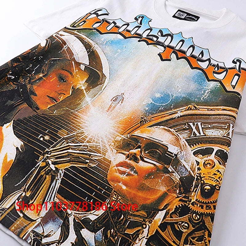 Godspeed Short Sleeve T-shirt Personality Trend Hip-hop Multi-style Fashion Print Top Tee American Streetwear Men's Clothing