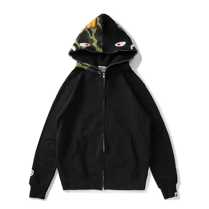 New AAPE BY A BATHING APE Fashion Cotton Autumn Sweater Cardigan Hooded Solid Color Loose Shark Coat Men and Women Same Style