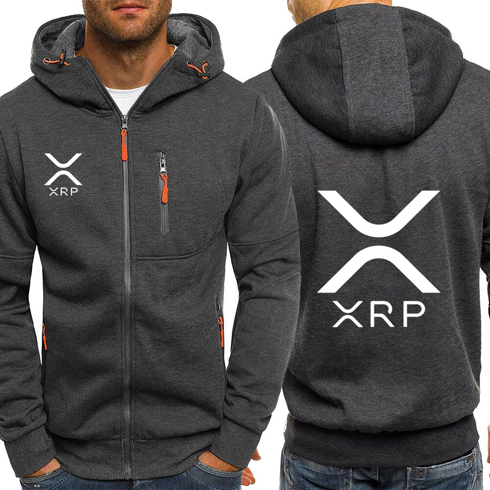 2025 Spring Autumn Men's Cryptocurrency Ripple XRP Logo Print Personality High-Quality Long Sleeve Zip Streetwear Hooded Hoodies