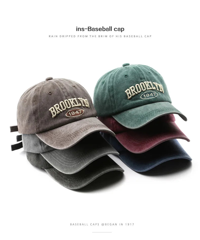 Retro brooklyn Letter Embroidery Baseball Caps Spring Summer Men Women Cotton Adjustable Casual Hat Hip Hop Streetwear Sun Hats