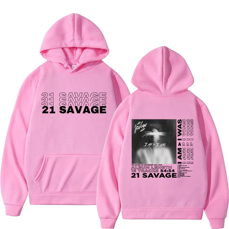 Rapper 21 Savage I Am I Was Album Cover Sweatshirts Men Women's Fashion Hip Hop Style Hoodies Retro Casual Cozy Pullovers Hoodie