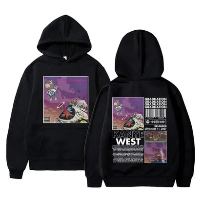 Rapper Kanye West Graduation Printed Hoodie Men's Cool Streetwear Popular Hip Hop Casual Sweatshirt Oversized  Casual Clothing