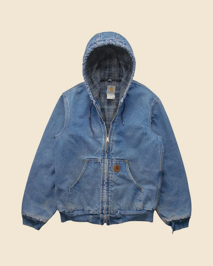 American street style loose denim canvas jacket washed old cleanfit retro simple hooded workwear cardigan casual daily jacket