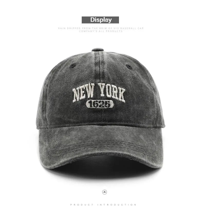 Retro NEW YORK Embroidery Snapback Hat for Men Women Vintage Washed Baseball Caps Spring Autumn Leisure Adjustable Soft Top Hats