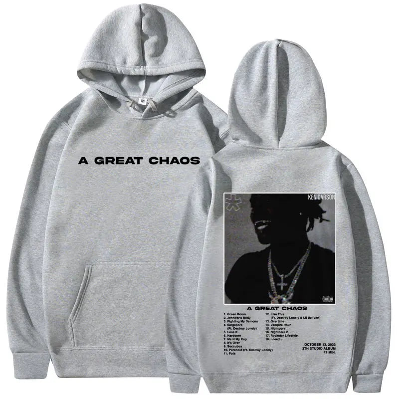 Rapper Ken Carson A Great Chaos Album Hoodies Men Women Fashion Harajuku Sweatshirts Casual Loose Oversized Pullover Streetwear