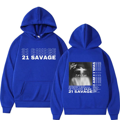 Rapper 21 Savage I Am I Was Album Cover Sweatshirts Men Women's Fashion Hip Hop Style Hoodies Retro Casual Cozy Pullovers Hoodie