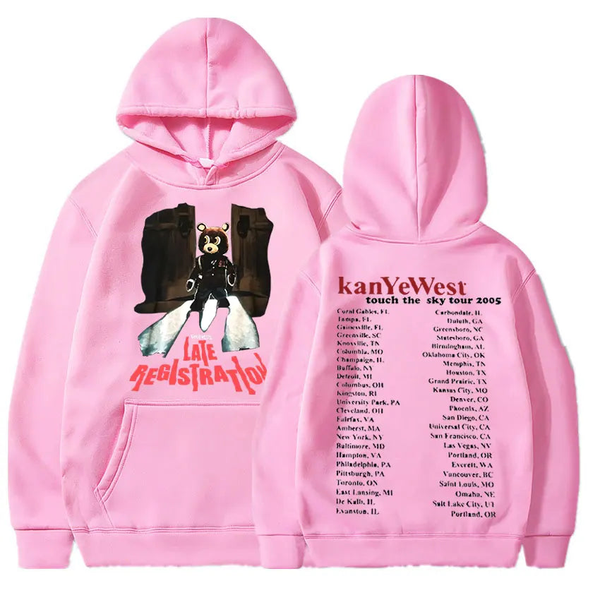 Late Registration Tour Hoodies Kanye West Print Vintage Streetwear Men Women Fashion Sweatshirts Oversize Hoodie HIPHOP Pullover