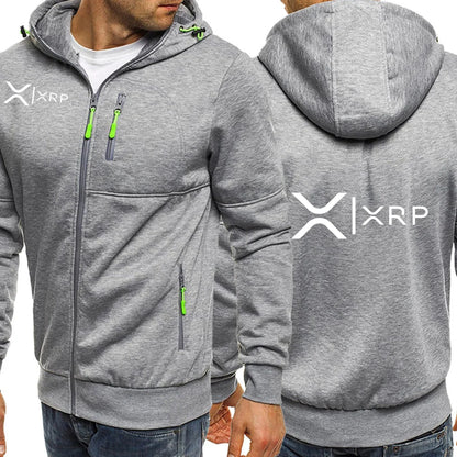 2025 Spring Autumn Men's Cryptocurrency Ripple XRP Logo Print Personality High-Quality Long Sleeve Zip Streetwear Hooded Hoodies