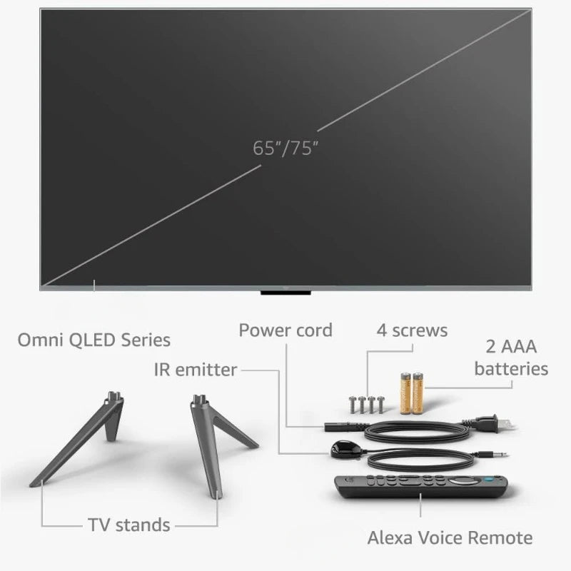 65" Omni QLED Series 4K UHD smart TV, Dolby Vision IQ, Fire TV Ambient Experience, local dimming, hands-free with Alexa