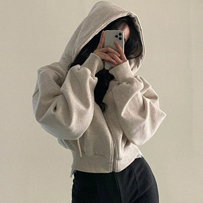 Autumn Winter Hooded Hoodies Women Casual Streetwear Zip Up Sweatshirts Long Sleeve Jackets Harajuku Y2K Crop Tops Hood Shirt