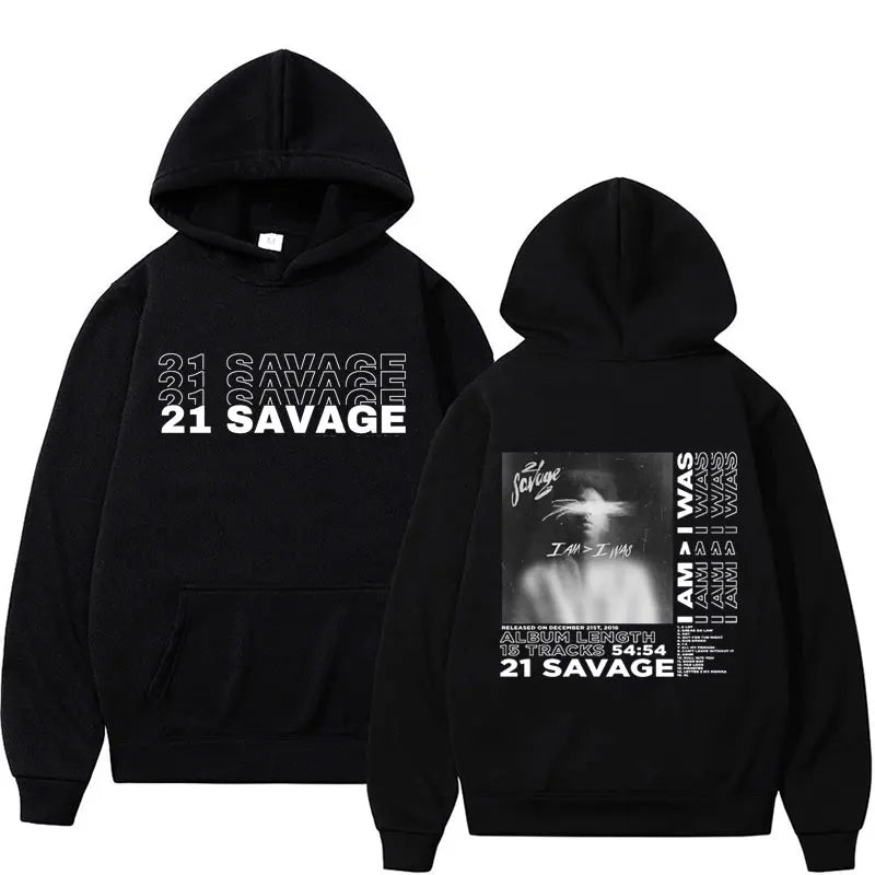 Rapper 21 Savage I Am I Was Album Cover Sweatshirts Men Women's Fashion Hip Hop Style Hoodies Retro Casual Cozy Pullovers Hoodie