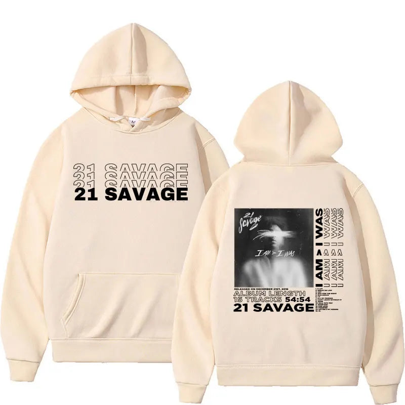 Rapper 21 Savage I Am I Was Album Cover Sweatshirts Men Women's Fashion Hip Hop Style Hoodies Retro Casual Cozy Pullovers Hoodie