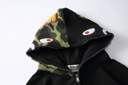 New AAPE BY A BATHING APE Fashion Cotton Autumn Sweater Cardigan Hooded Solid Color Loose Shark Coat Men and Women Same Style