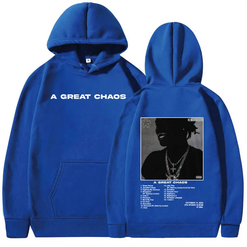 Rapper Ken Carson A Great Chaos Album Hoodies Men Women Fashion Harajuku Sweatshirts Casual Loose Oversized Pullover Streetwear