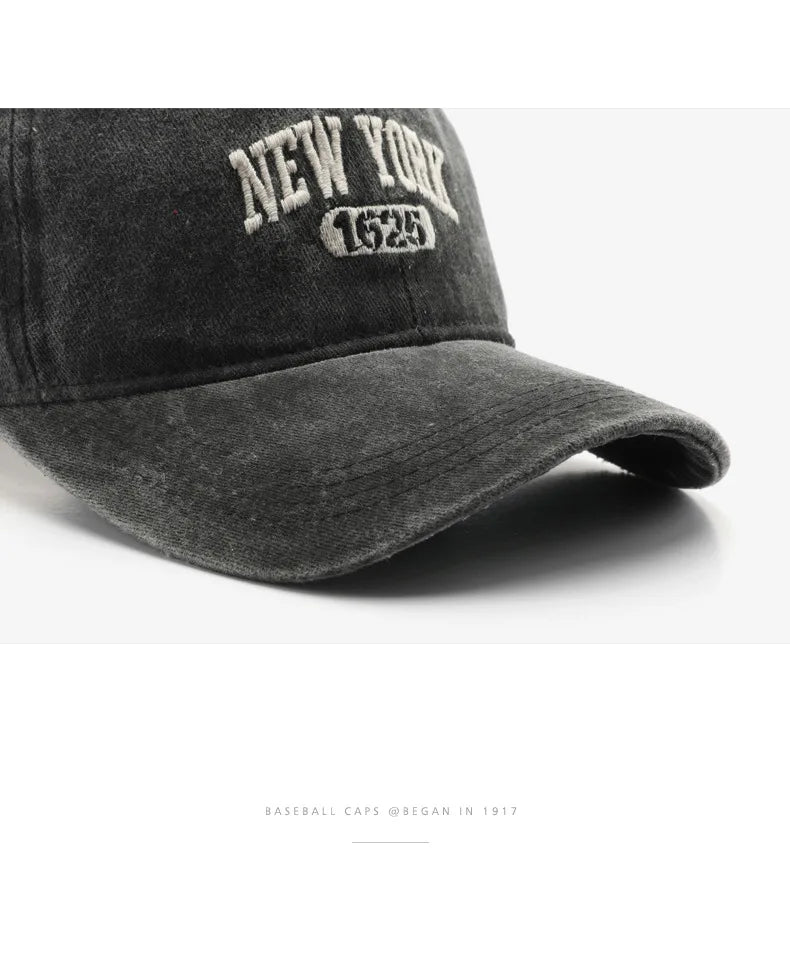 Retro NEW YORK Embroidery Snapback Hat for Men Women Vintage Washed Baseball Caps Spring Autumn Leisure Adjustable Soft Top Hats