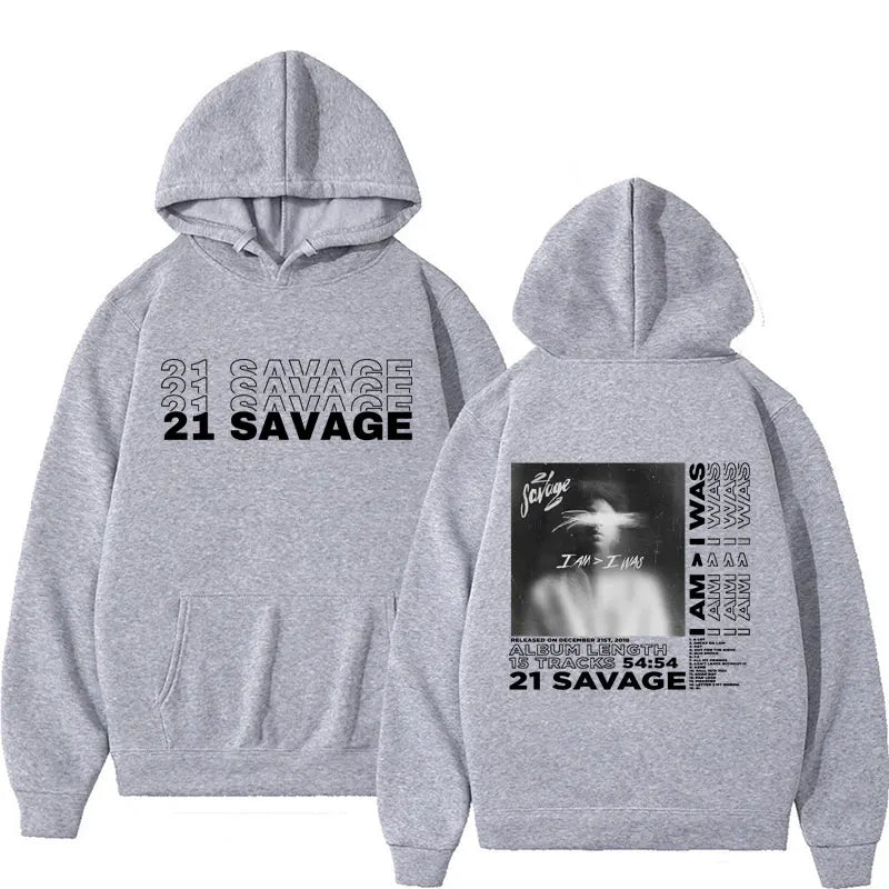 Rapper 21 Savage I Am I Was Album Cover Sweatshirts Men Women's Fashion Hip Hop Style Hoodies Retro Casual Cozy Pullovers Hoodie