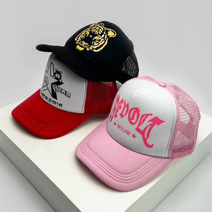 New Fashion Men Women Printed Letter Tiger Baseball Caps Breathable Sunshade Versatile Half Mesh Hats Hip Hop Cartoon Trend ins