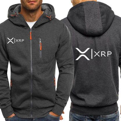 2025 Spring Autumn Men's Cryptocurrency Ripple XRP Logo Print Personality High-Quality Long Sleeve Zip Streetwear Hooded Hoodies