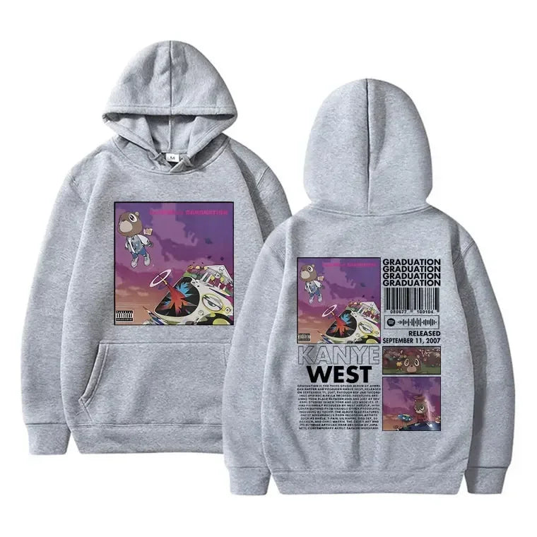 Rapper Kanye West Graduation Printed Hoodie Men's Cool Streetwear Popular Hip Hop Casual Sweatshirt Oversized  Casual Clothing