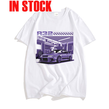 Men Women T Shirt Initial D R32 Purple Drift Car Summer Short Sleeve Tee Hip Hop T-shirt Harajuku Top Funny Streetwear Top