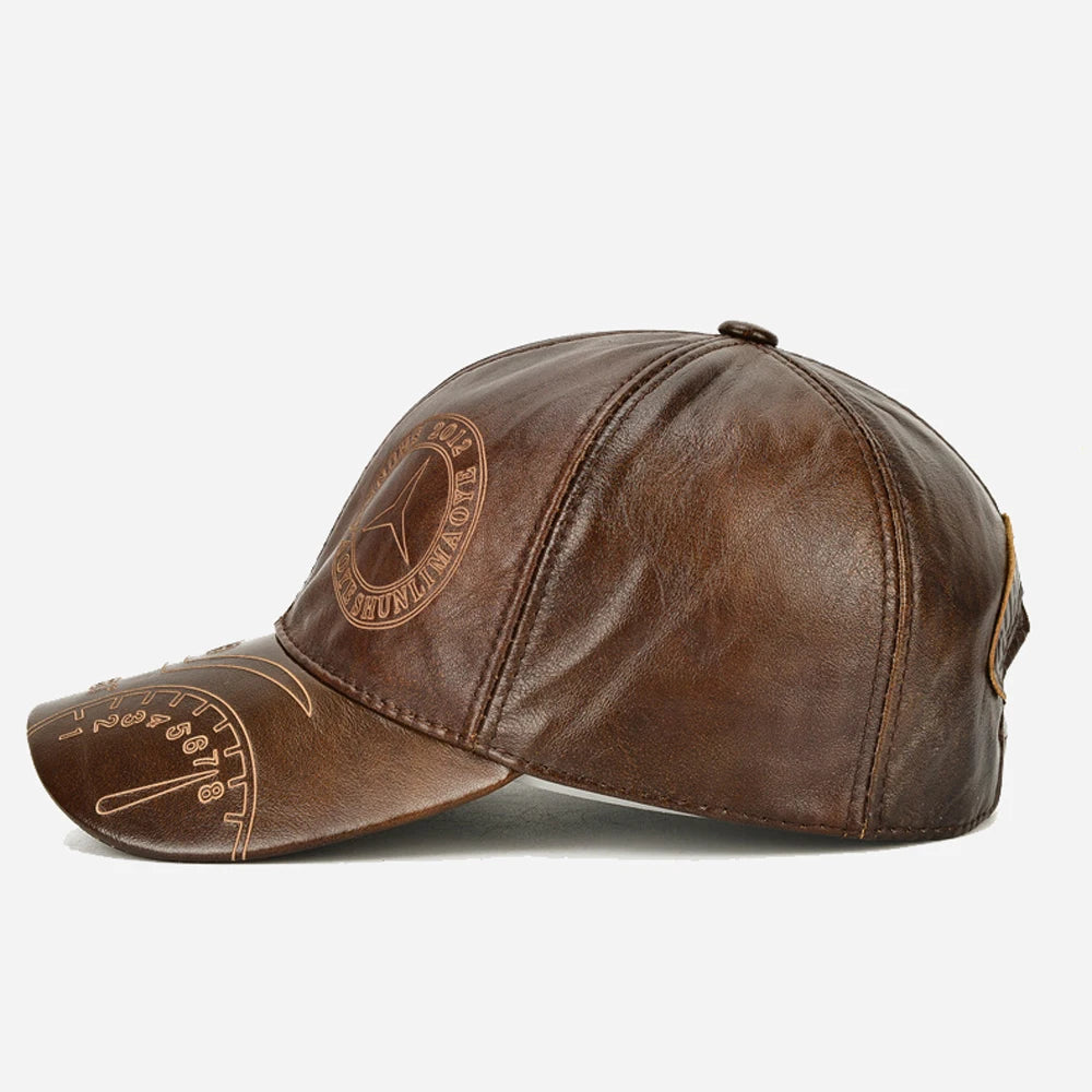 Hot Sale Men Genuine Cowhide Leather Baseball Cap Casual Real Leather Hat Autumn Winter Real Cowhide Leather Ear Protection Caps