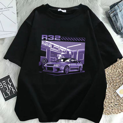 Men Women T Shirt Initial D R32 Purple Drift Car Summer Short Sleeve Tee Hip Hop T-shirt Harajuku Top Funny Streetwear Top