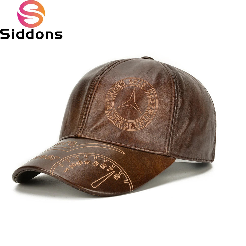 Hot Sale Men Genuine Cowhide Leather Baseball Cap Casual Real Leather Hat Autumn Winter Real Cowhide Leather Ear Protection Caps