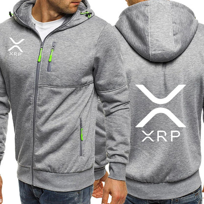 2025 Spring Autumn Men's Cryptocurrency Ripple XRP Logo Print Personality High-Quality Long Sleeve Zip Streetwear Hooded Hoodies