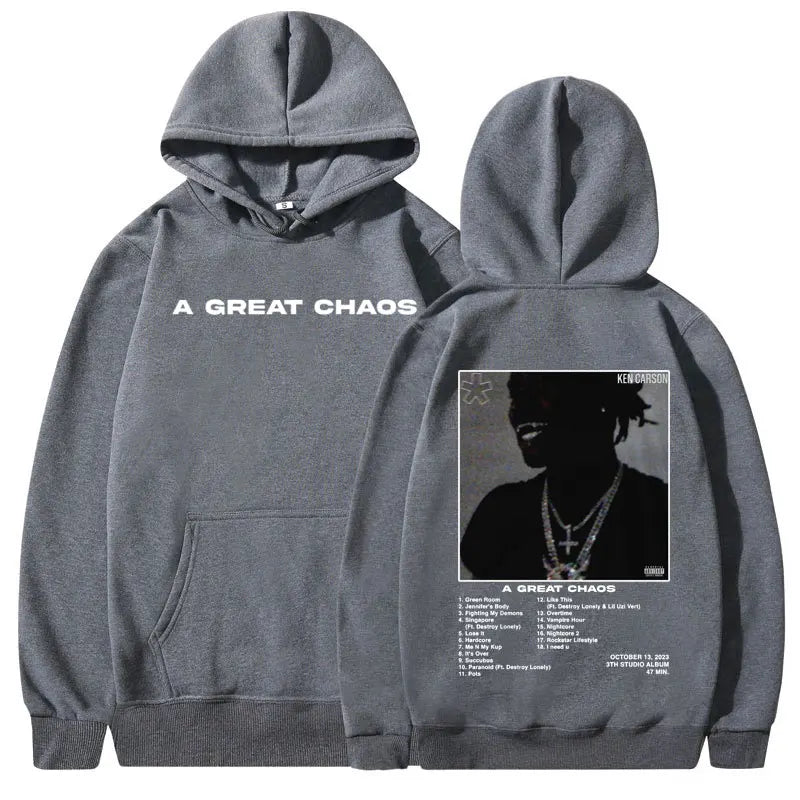 Rapper Ken Carson A Great Chaos Album Hoodies Men Women Fashion Harajuku Sweatshirts Casual Loose Oversized Pullover Streetwear