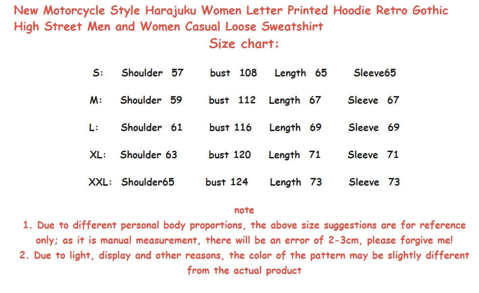 New Motorcycle Style Harajuku Women Letter Printed Hoodie Retro Gothic High Street Men and Women Casual Loose Zipper Sweatshirt