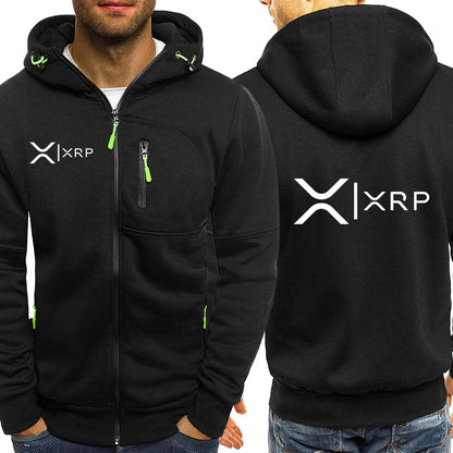 2025 Spring Autumn Men's Cryptocurrency Ripple XRP Logo Print Personality High-Quality Long Sleeve Zip Streetwear Hooded Hoodies