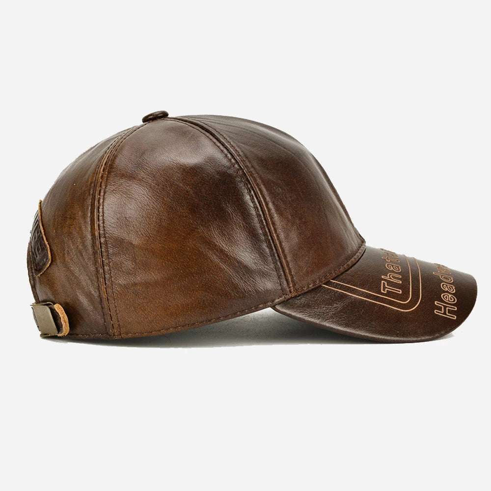 Hot Sale Men Genuine Cowhide Leather Baseball Cap Casual Real Leather Hat Autumn Winter Real Cowhide Leather Ear Protection Caps