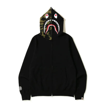 New AAPE BY A BATHING APE Fashion Cotton Autumn Sweater Cardigan Hooded Solid Color Loose Shark Coat Men and Women Same Style