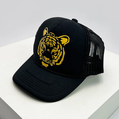 New Fashion Men Women Printed Letter Tiger Baseball Caps Breathable Sunshade Versatile Half Mesh Hats Hip Hop Cartoon Trend ins