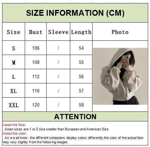 Autumn Winter Hooded Hoodies Women Casual Streetwear Zip Up Sweatshirts Long Sleeve Jackets Harajuku Y2K Crop Tops Hood Shirt