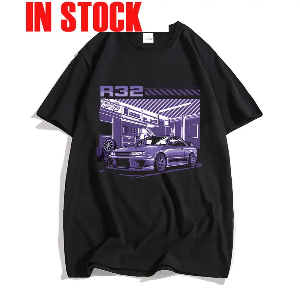 Men Women T Shirt Initial D R32 Purple Drift Car Summer Short Sleeve Tee Hip Hop T-shirt Harajuku Top Funny Streetwear Top