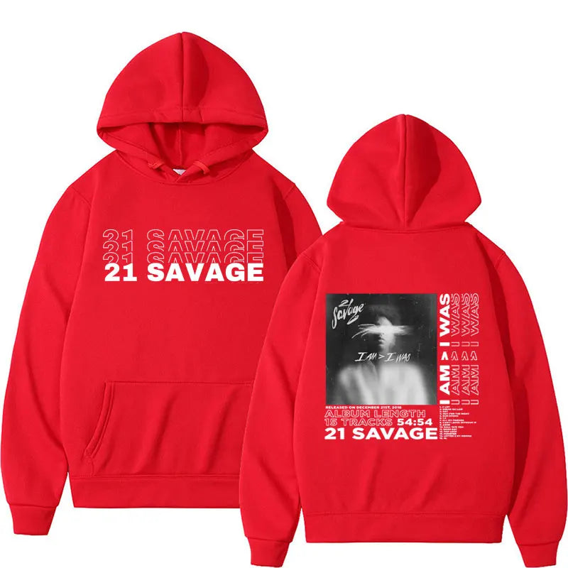 Rapper 21 Savage I Am I Was Album Cover Sweatshirts Men Women's Fashion Hip Hop Style Hoodies Retro Casual Cozy Pullovers Hoodie